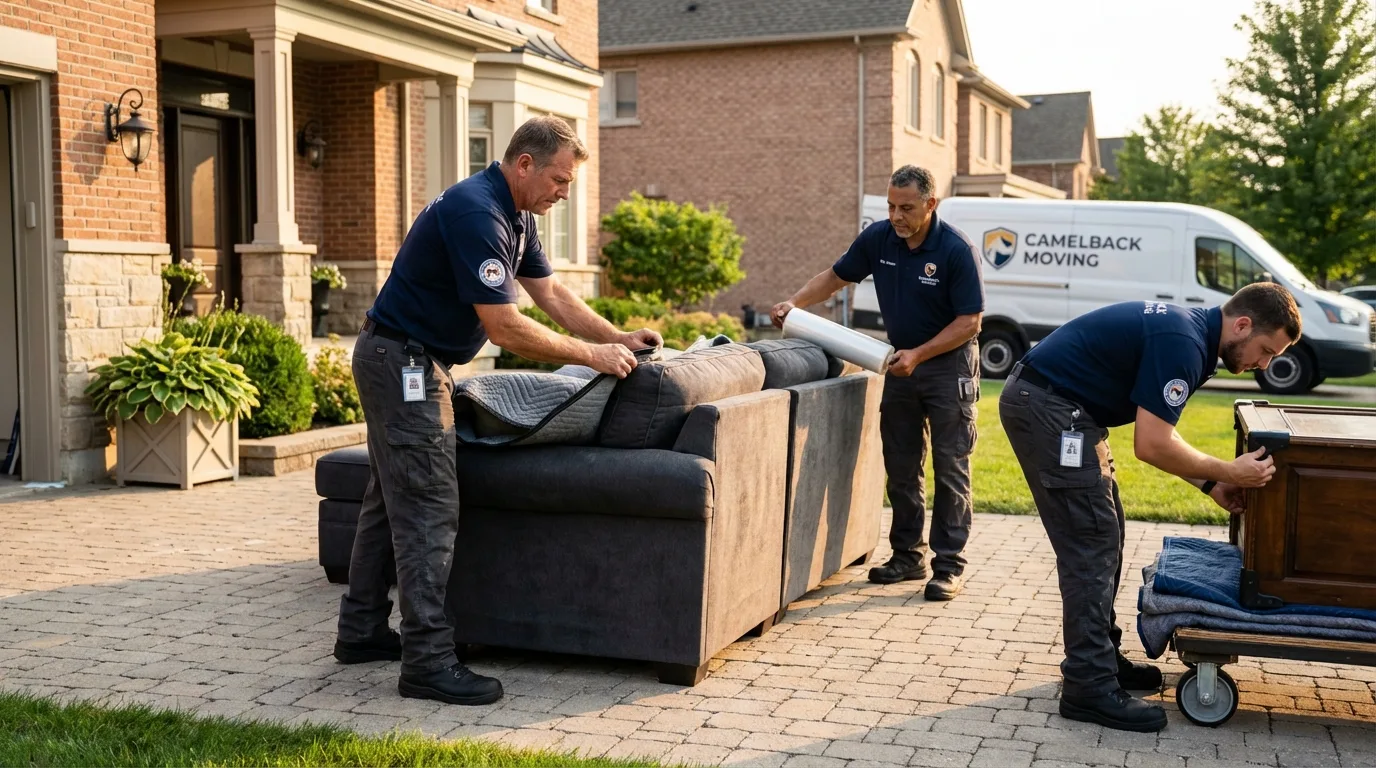 Large estate moving crew wrapping furniture in Guayama, PR
